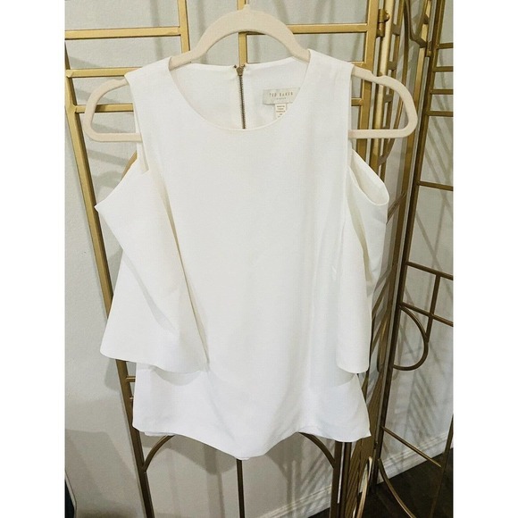 Ted Baker London Careo Top Womens Size 3 Cold Shoulder Back Zip Tiered Blouse - Picture 1 of 6